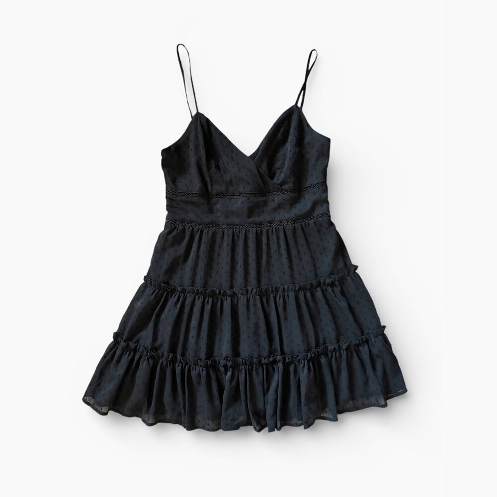 Altar'd State Sheer Dot Lined Black Mini Dress Womens Large Whimsigoth Babydoll